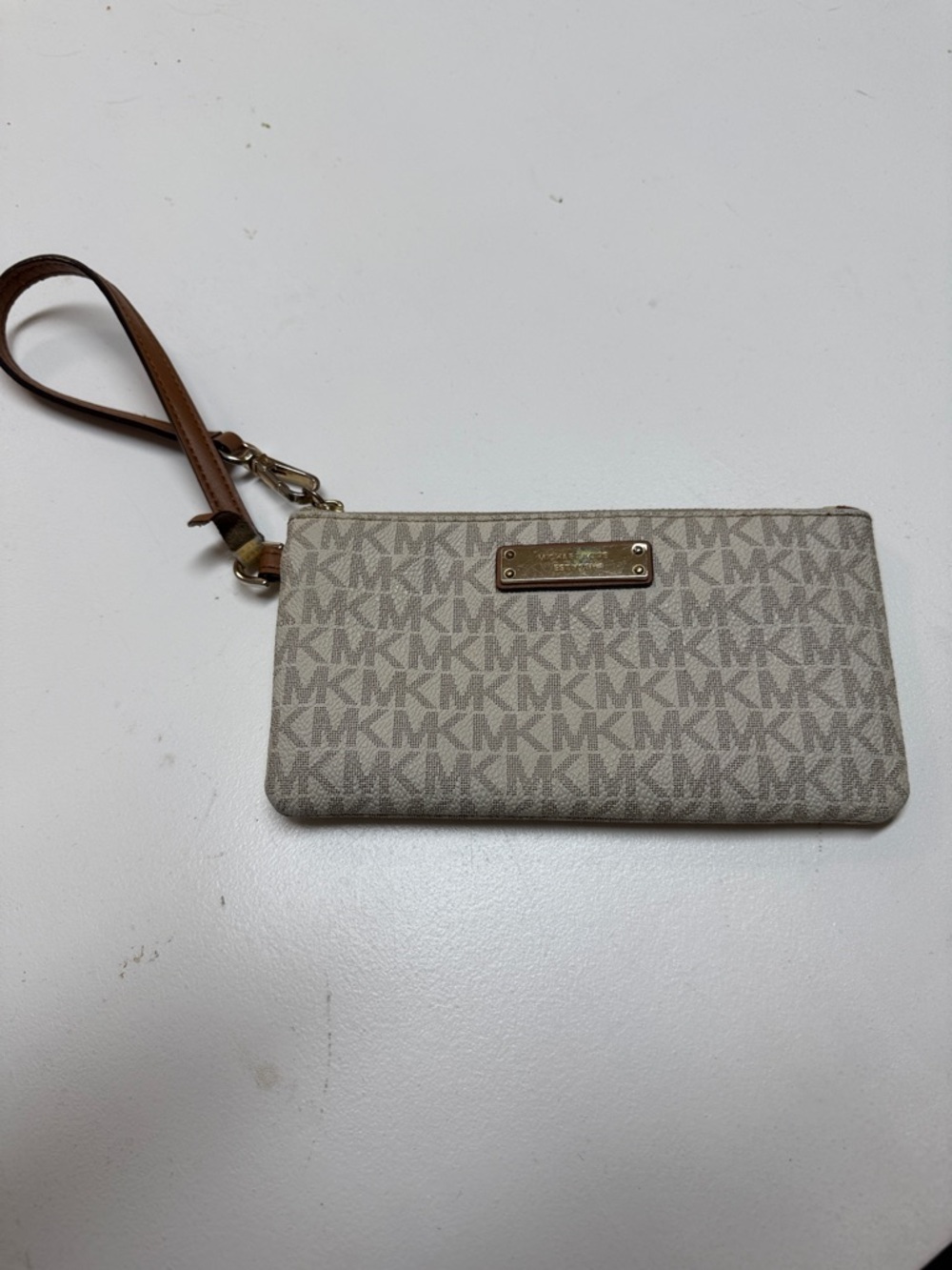 Michael Kors Taupe and Brown Signature MK Wristlet